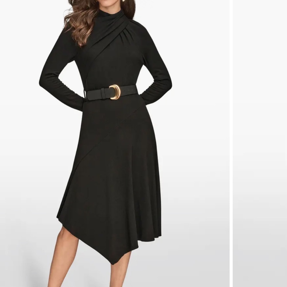 Donna Karan Black belted Asymmetrical Dress. Nwt xs